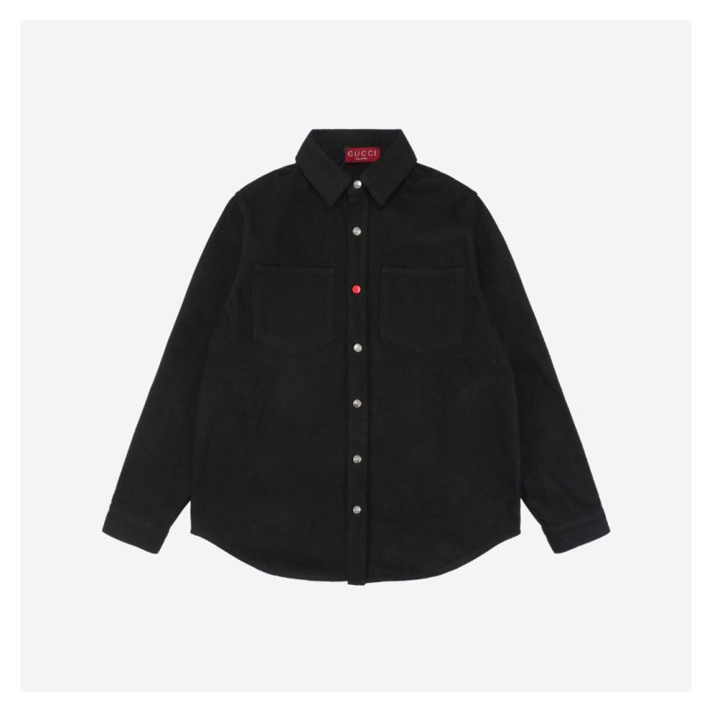 Gucci Red Button G Letter Rhinestone-Embellished Long-Sleeve Shirt