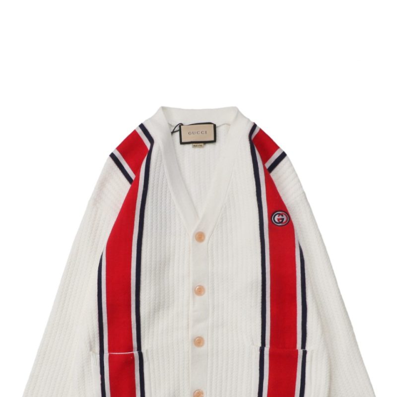 Gucci Red and Blue Web Jacquard Knit Cardigan Jacket - Image 4