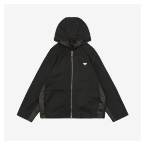 Prada Triangle Logo Patchwork Zip-Up Hooded Jacket