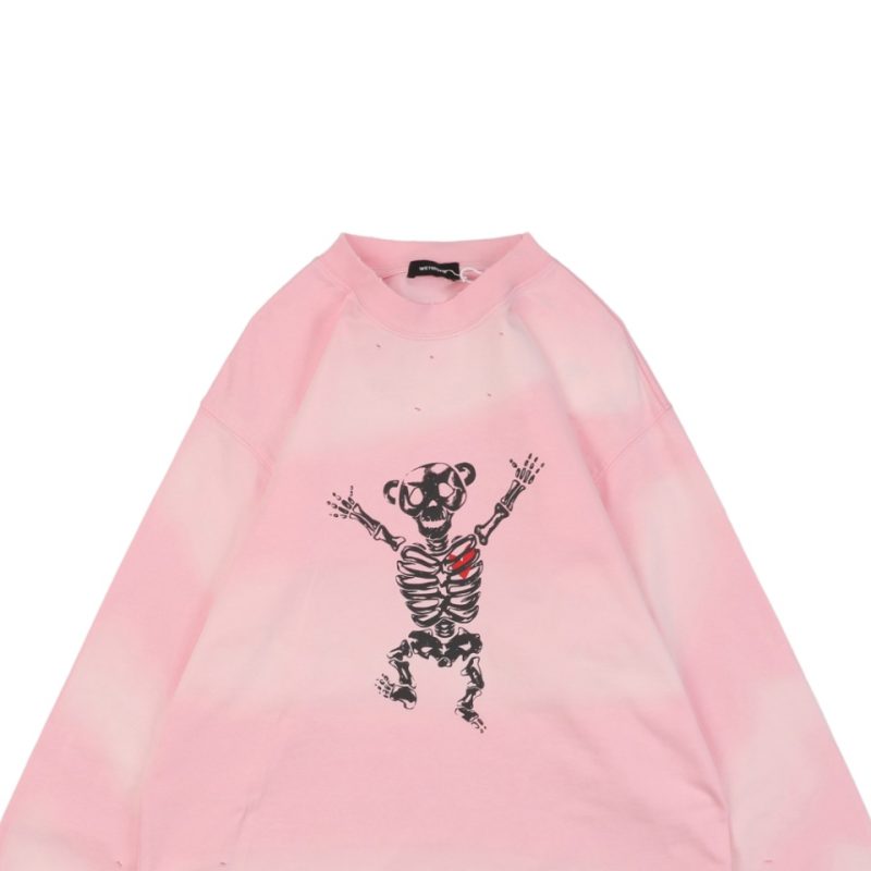 We11done Skeleton Raised Hands Bear Print Long-Sleeve Shirt Pink - Image 3