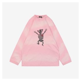 We11done Skeleton Raised Hands Bear Print Long-Sleeve Shirt Pink