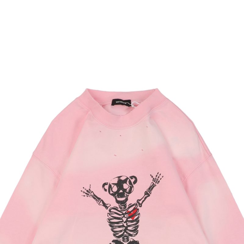 We11done Skeleton Raised Hands Bear Print Long-Sleeve Shirt Pink - Image 4