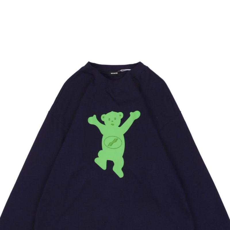 We11done Raised Hands Bear Print Long-Sleeve Shirt Navy - Image 3