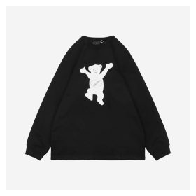 We11done Raised Hands Bear Print Long-Sleeve Shirt Black