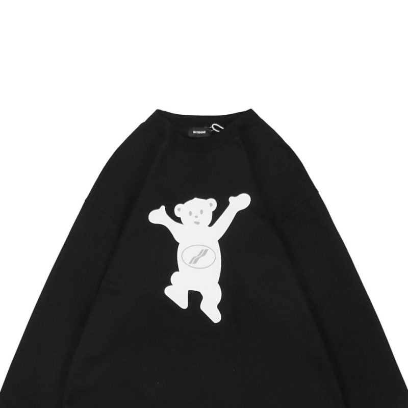 We11done Raised Hands Bear Print Long-Sleeve Shirt Black - Image 3