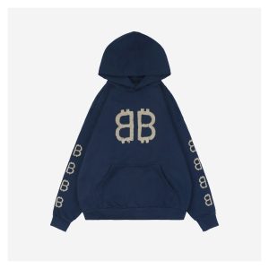 Balenciaga Double-B Mud-Dyed Distressed Print Hoodie