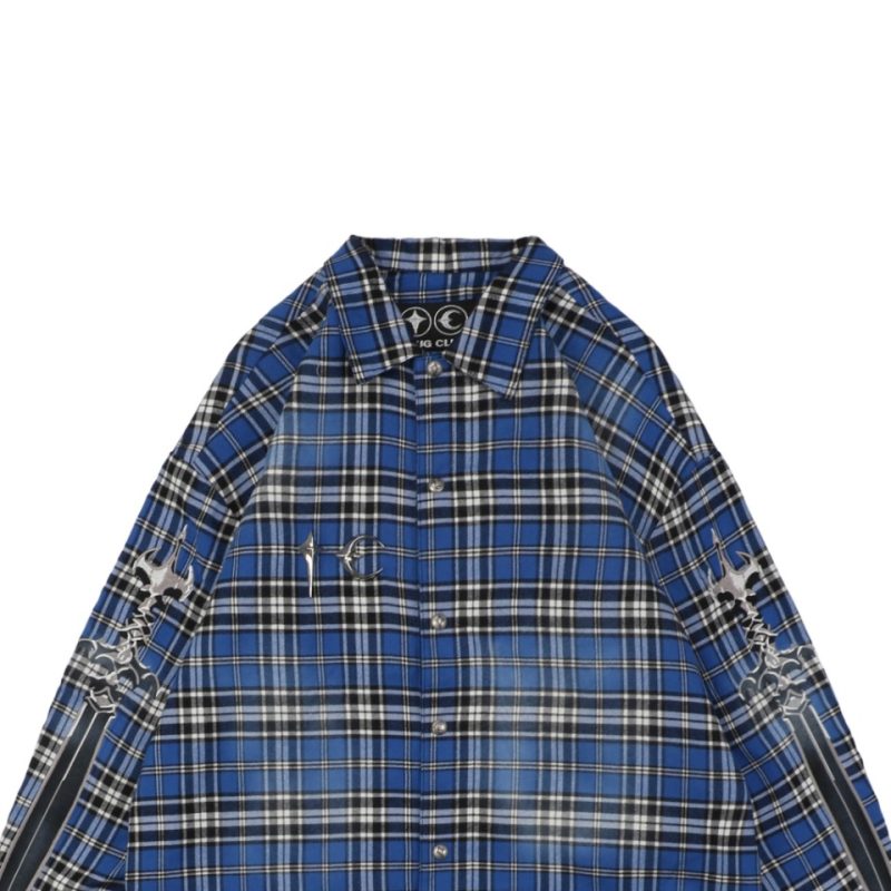 Thug Club Sword Embroidery Plaid Shirt Jacket - Image 3