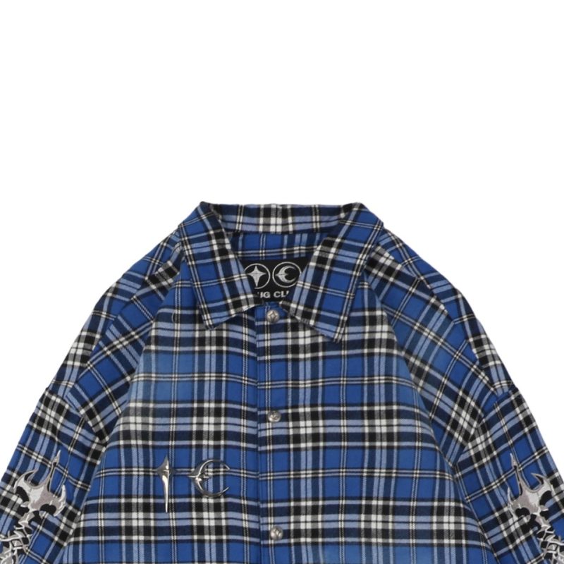 Thug Club Sword Embroidery Plaid Shirt Jacket - Image 4