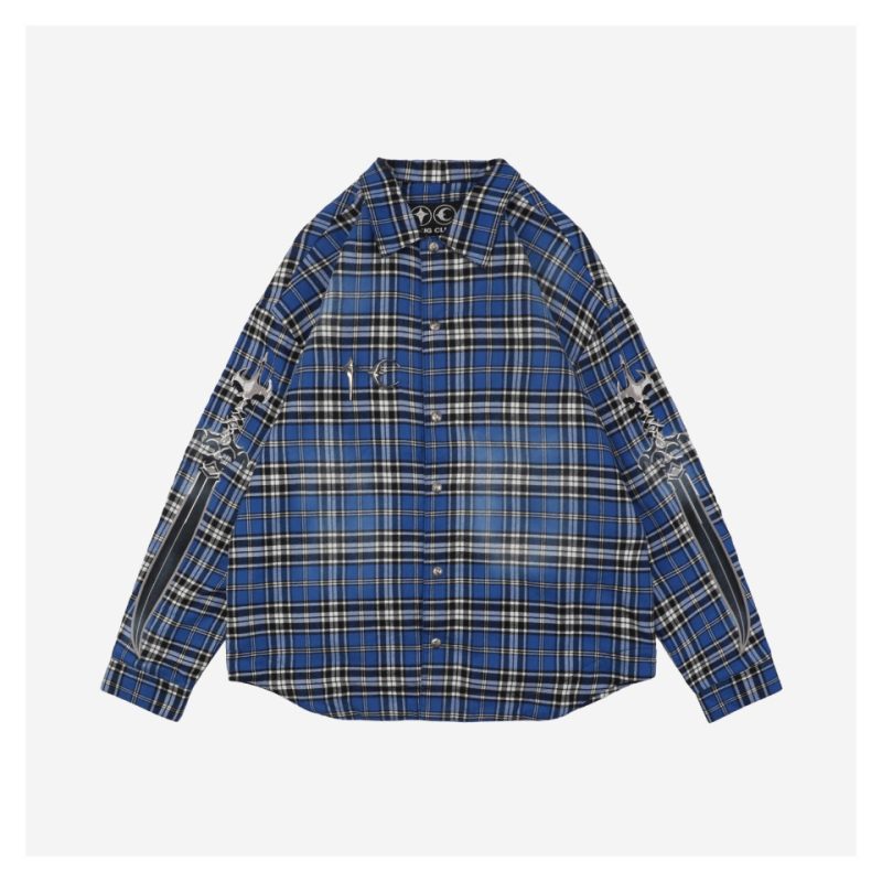 Thug Club Sword Embroidery Plaid Shirt Jacket