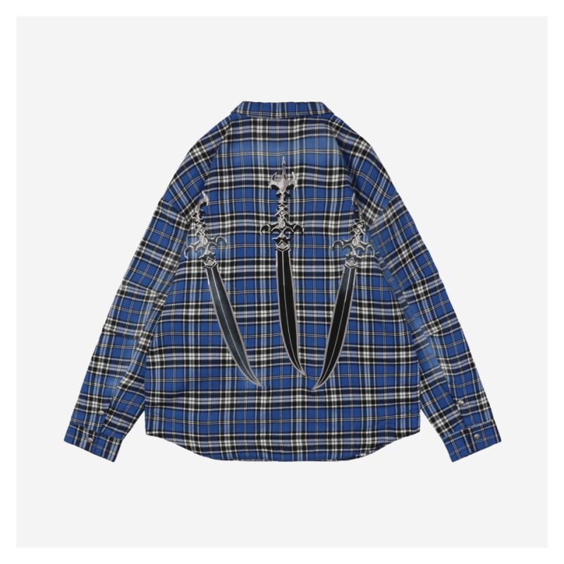 Thug Club Sword Embroidery Plaid Shirt Jacket - Image 2