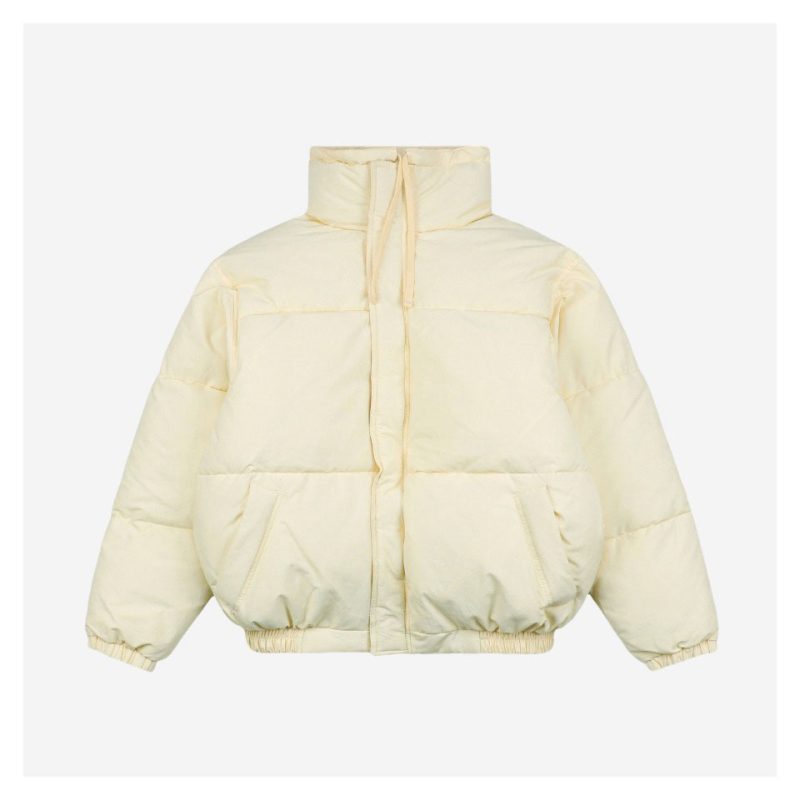 Essentials Double-Stitch Stand Collar Puffer Jacket White