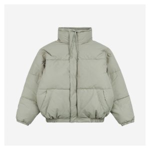 Essentials Double-Stitch Stand Collar Puffer Jacket Green