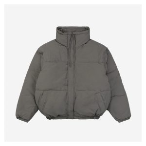 Essentials Double-Stitch Stand Collar Puffer Jacket Grey