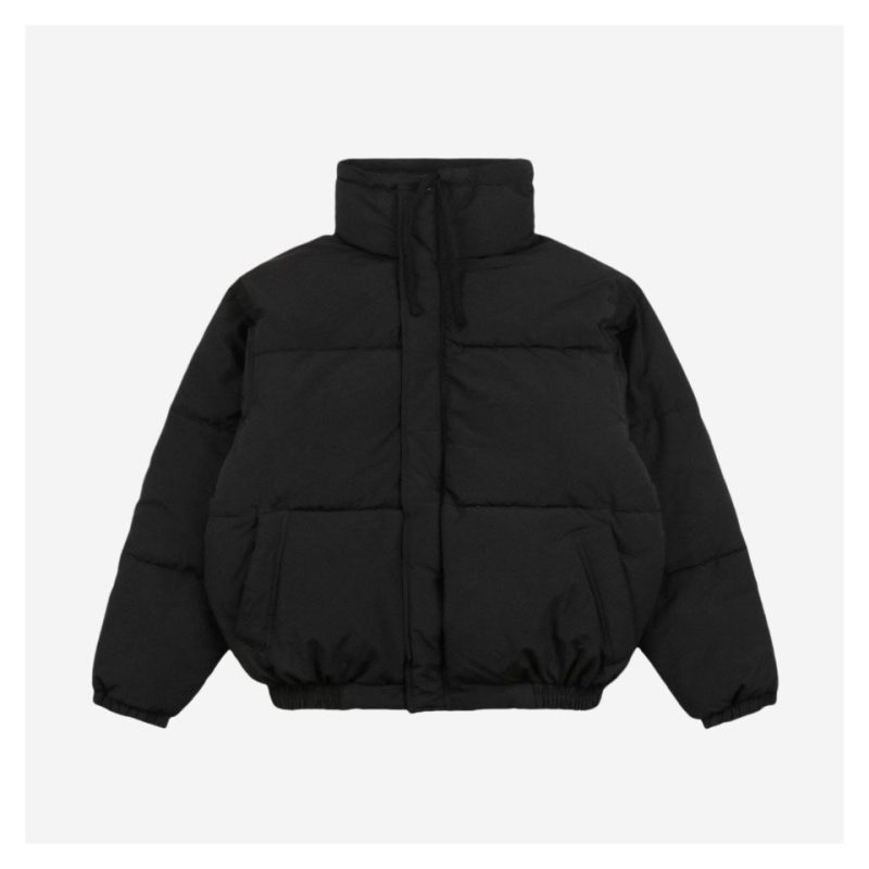 Essentials Double-Stitch Stand Collar Puffer Jacket Black