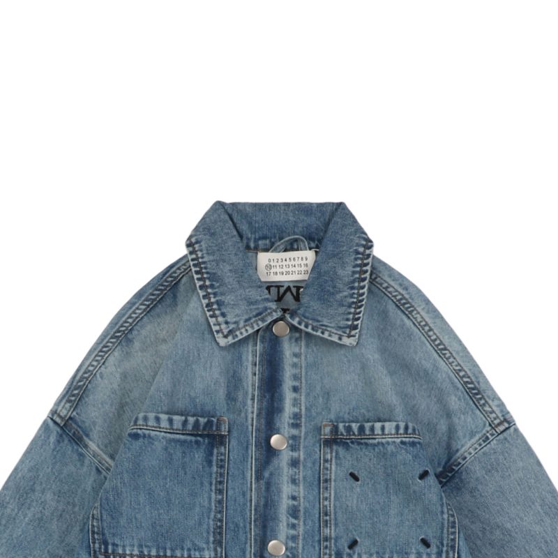 Maison Margiela Four-Stitch Detail Inverted Lettering Denim Jacket - Image 4