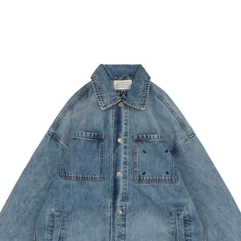 Maison Margiela Four-Stitch Detail Inverted Lettering Denim Jacket - Image 5