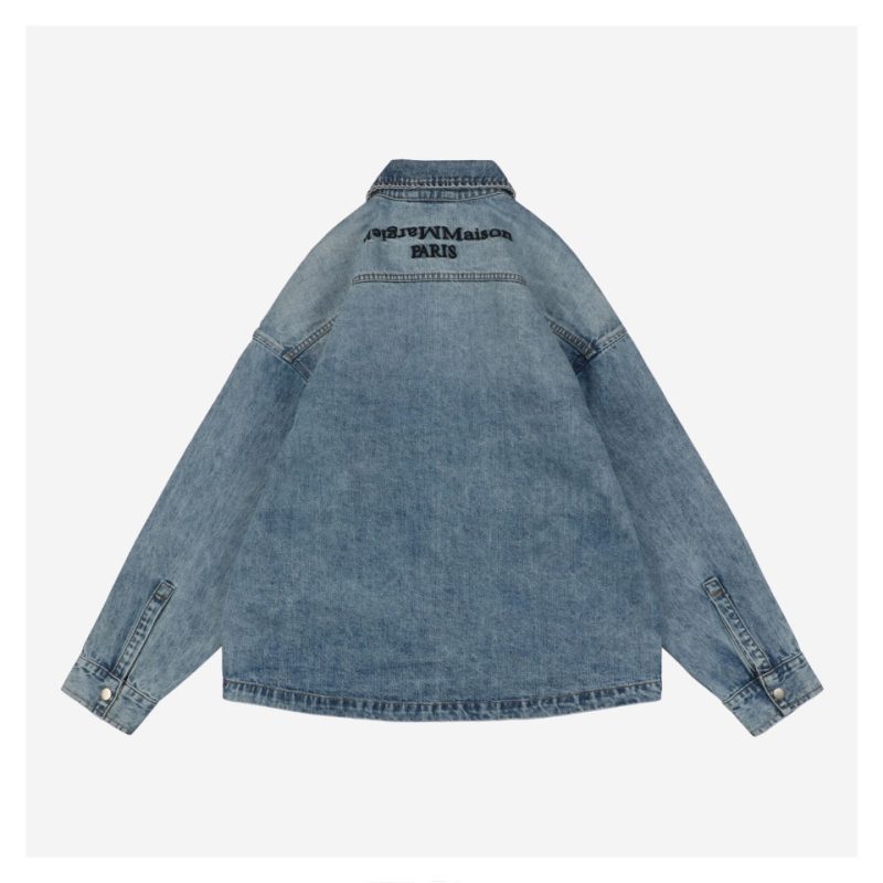 Maison Margiela Four-Stitch Detail Inverted Lettering Denim Jacket - Image 2