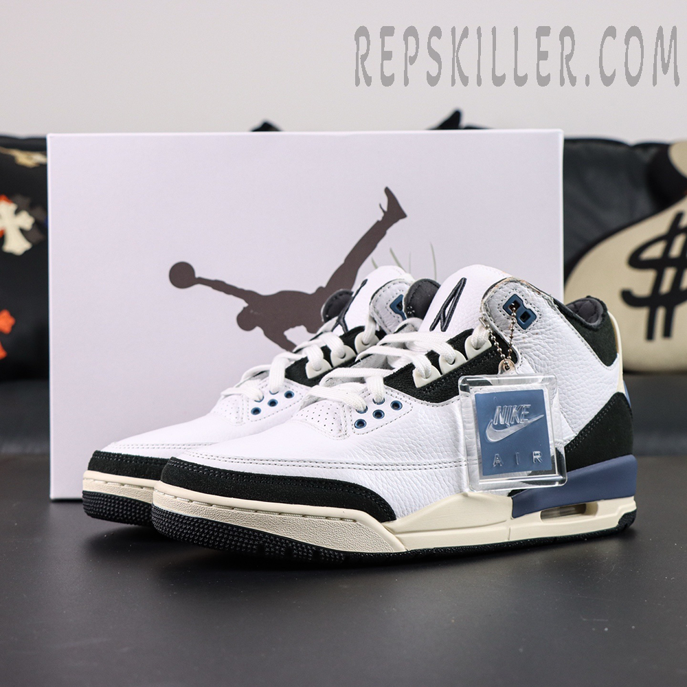 A Ma Maniére x Air Jordan 3 “For The Love” with branded box background highlighting minimalist luxury design.