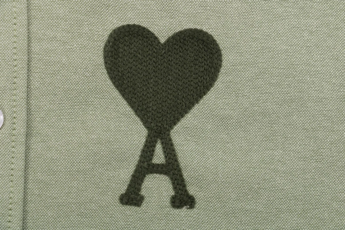 Ami Heart Logo Embroidered Shirt (Green/Purple/White)