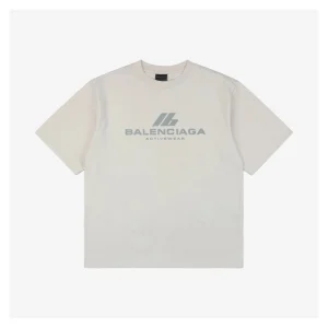 Balenciaga IB Reflective Silver Foil Print Short-Sleeve T-Shirt White