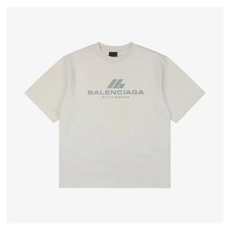 Balenciaga IB Reflective Silver Foil Print Short-Sleeve T-Shirt White