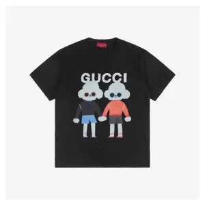 Couple Dog Graphic Print Short-Sleeve T-Shirt Black