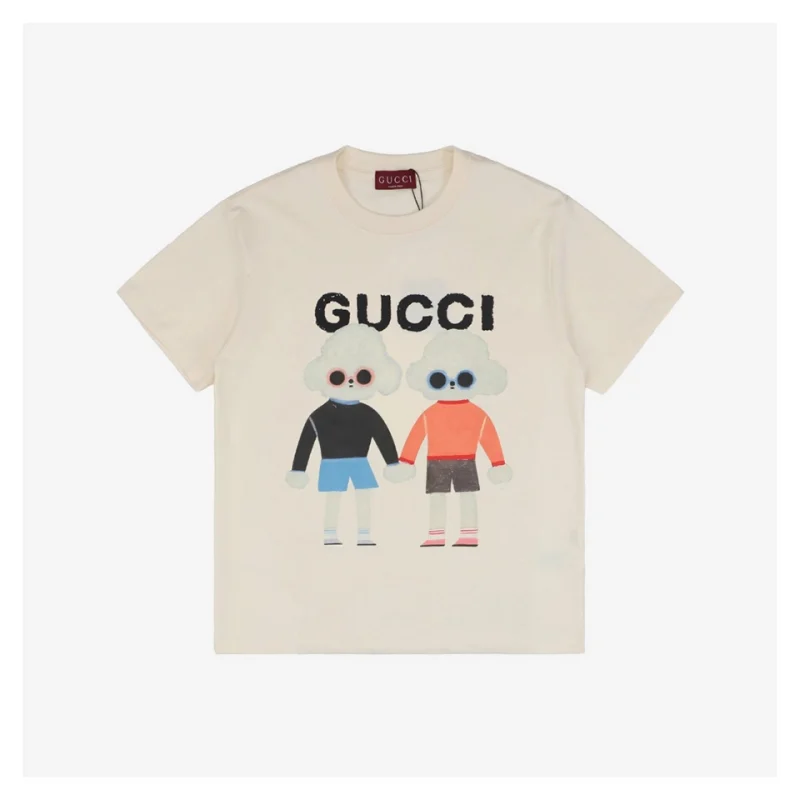 Couple Dog Graphic Print Short-Sleeve T-Shirt White
