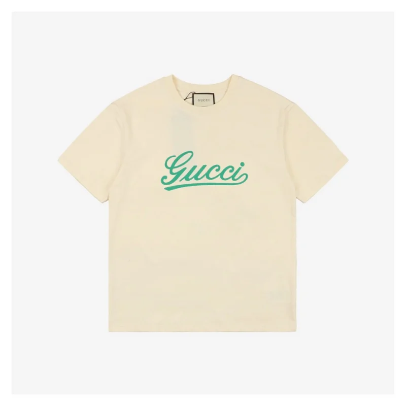 Green Signature G-Letter Embroidered Short-Sleeve T-Shirt White