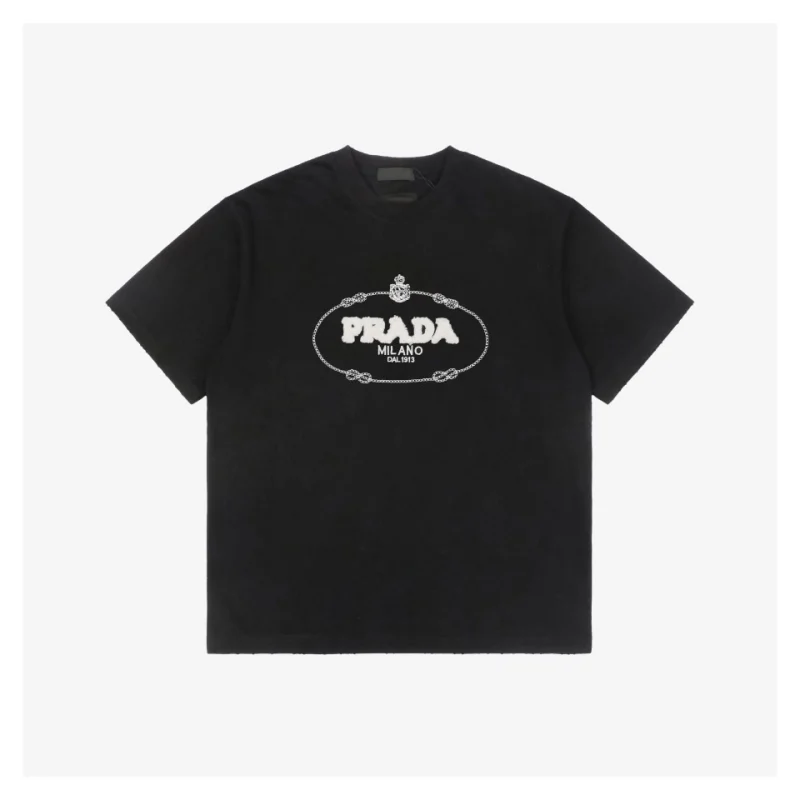 PD Badge Lettering Terry Embroidered Short-Sleeve T-Shirt Black