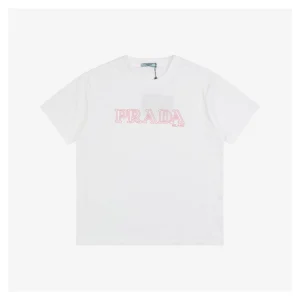 PD Pink Letter Embroidered Short-Sleeve T-Shirt White