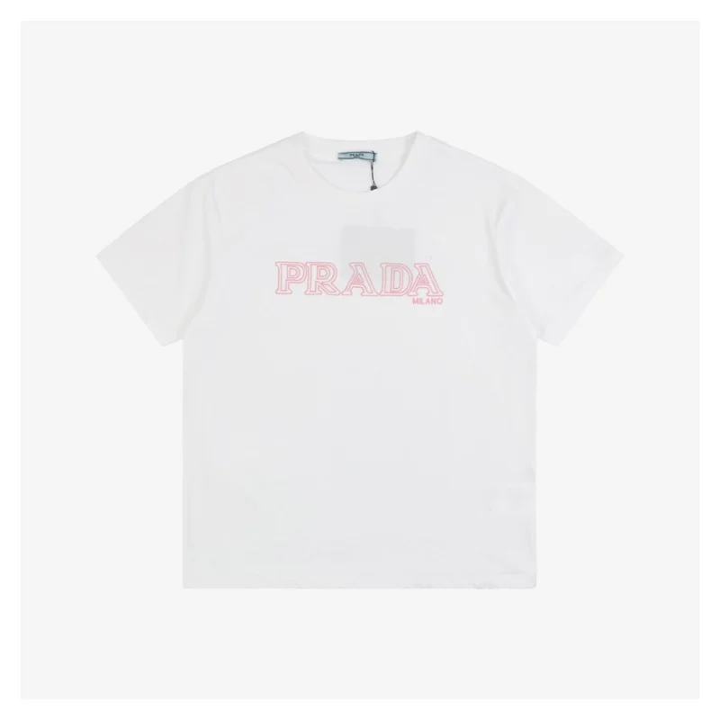 PD Pink Letter Embroidered Short-Sleeve T-Shirt White