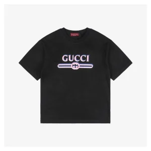 Pink & Blue G-Letter Belt Print Short-Sleeve T-Shirt Black