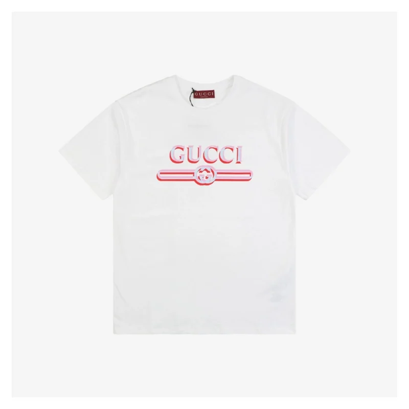 Pink & Blue G-Letter Belt Print Short-Sleeve T-Shirt White