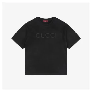 Subtle Pattern Single-Row G Letter Embroidered Short-Sleeve T-Shirt Black