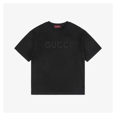Subtle Pattern Single-Row G Letter Embroidered Short-Sleeve T-Shirt Black
