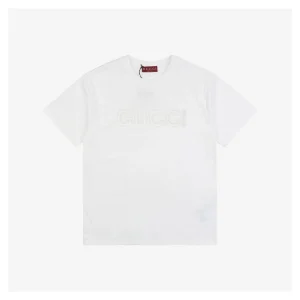 Subtle Pattern Single-Row G Letter Embroidered Short-Sleeve T-Shirt White