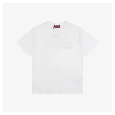 Subtle Pattern Single-Row G Letter Embroidered Short-Sleeve T-Shirt White