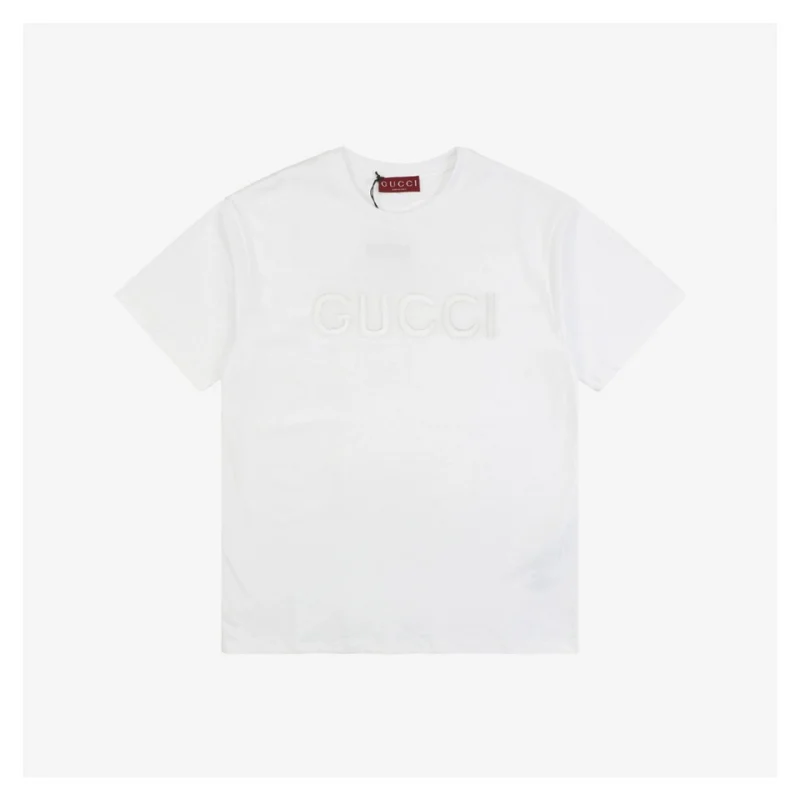 Subtle Pattern Single-Row G Letter Embroidered Short-Sleeve T-Shirt White
