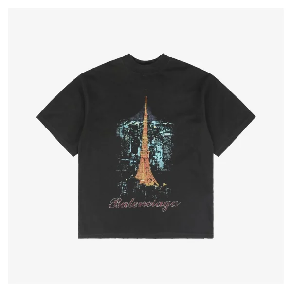 Balenciaga Eiffel Tower Nightscape Print T-Shirt