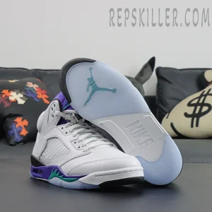 Air Jordan 5 Retro ‘Grape’ 2025 translucent icy outsole with teal Jumpman logo