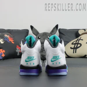 Air Jordan 5 Retro ‘Grape’ 2025 heel view with teal Nike Air embroidery