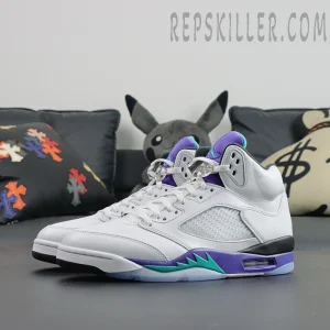 Air Jordan 5 Retro ‘Grape’ 2025 side view white, purple and teal colorway