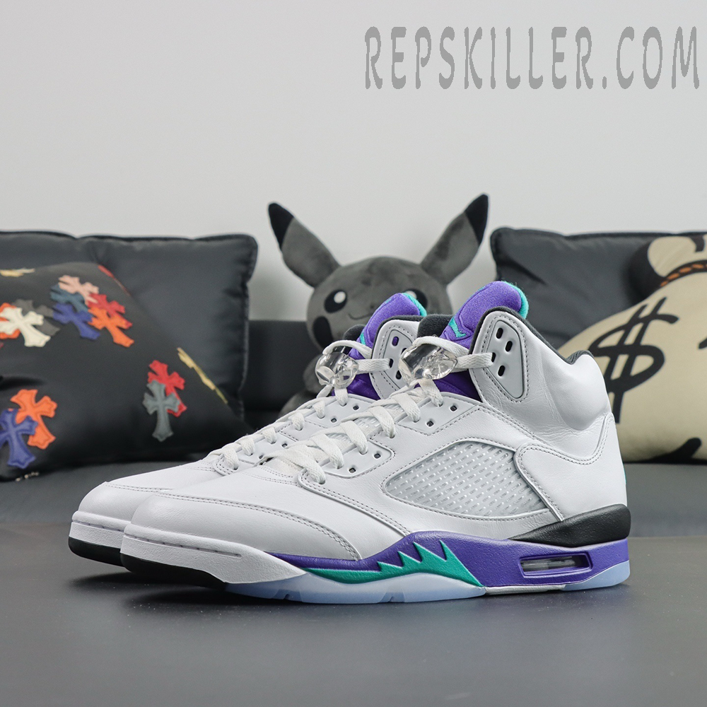 Air Jordan 5 Retro ‘Grape’ 2025 side view white, purple and teal colorway