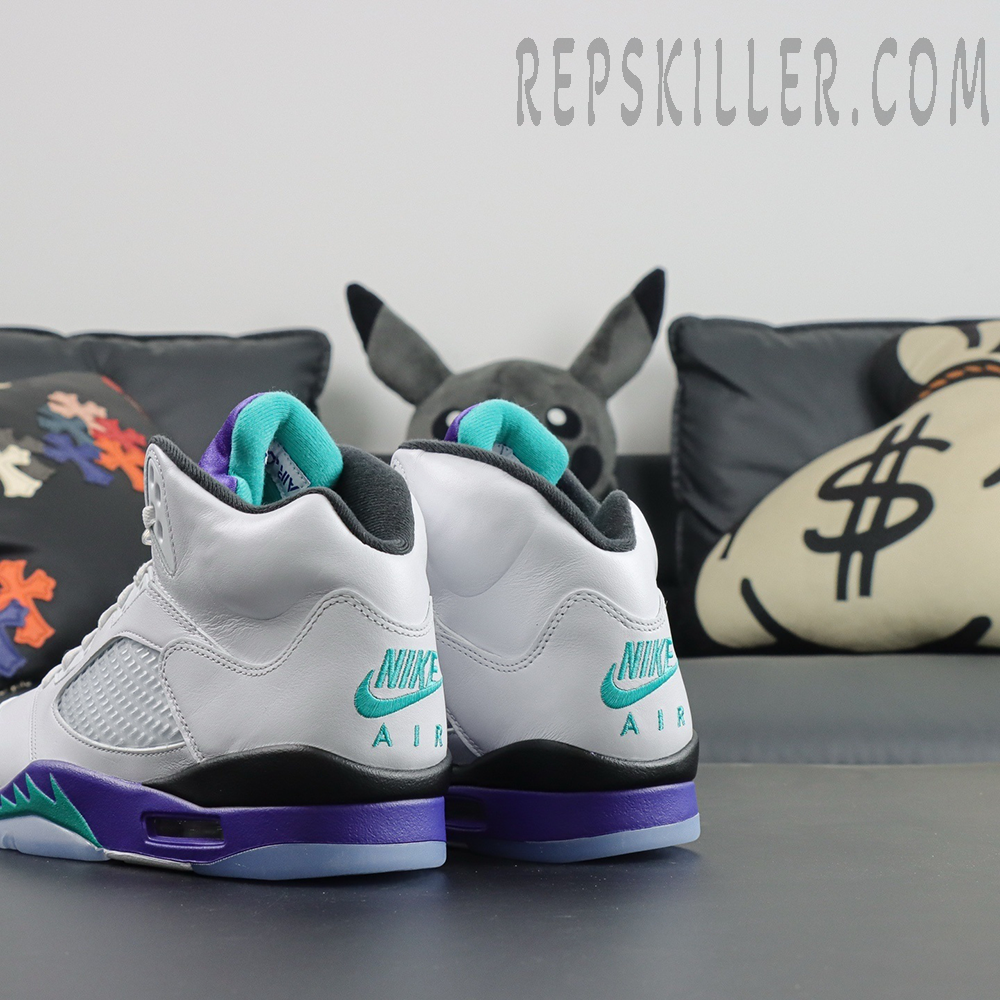 Air Jordan 5 Retro ‘Grape’ 2025 heel angle showcasing Nike Air branding