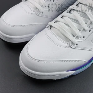 Air Jordan 5 Retro ‘Grape’ 2025 toe box close-up showing white leather details