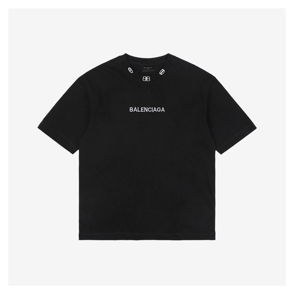 Balenciaga Double-B Neckline Embroidered T-Shirt