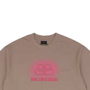 Balenciaga Lock Letter Embroidery Distressed Paint-Splatter T-Shirt Brown