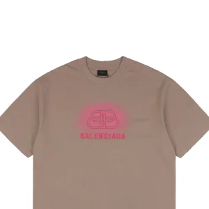 Balenciaga Lock Letter Embroidery Distressed Paint-Splatter T-Shirt Brown