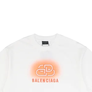 Balenciaga Lock Letter Embroidery Distressed Paint-Splatter T-Shirt White