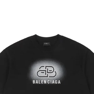 Balenciaga Lock Letter Embroidery Distressed Paint-Splatter T-Shirt Black